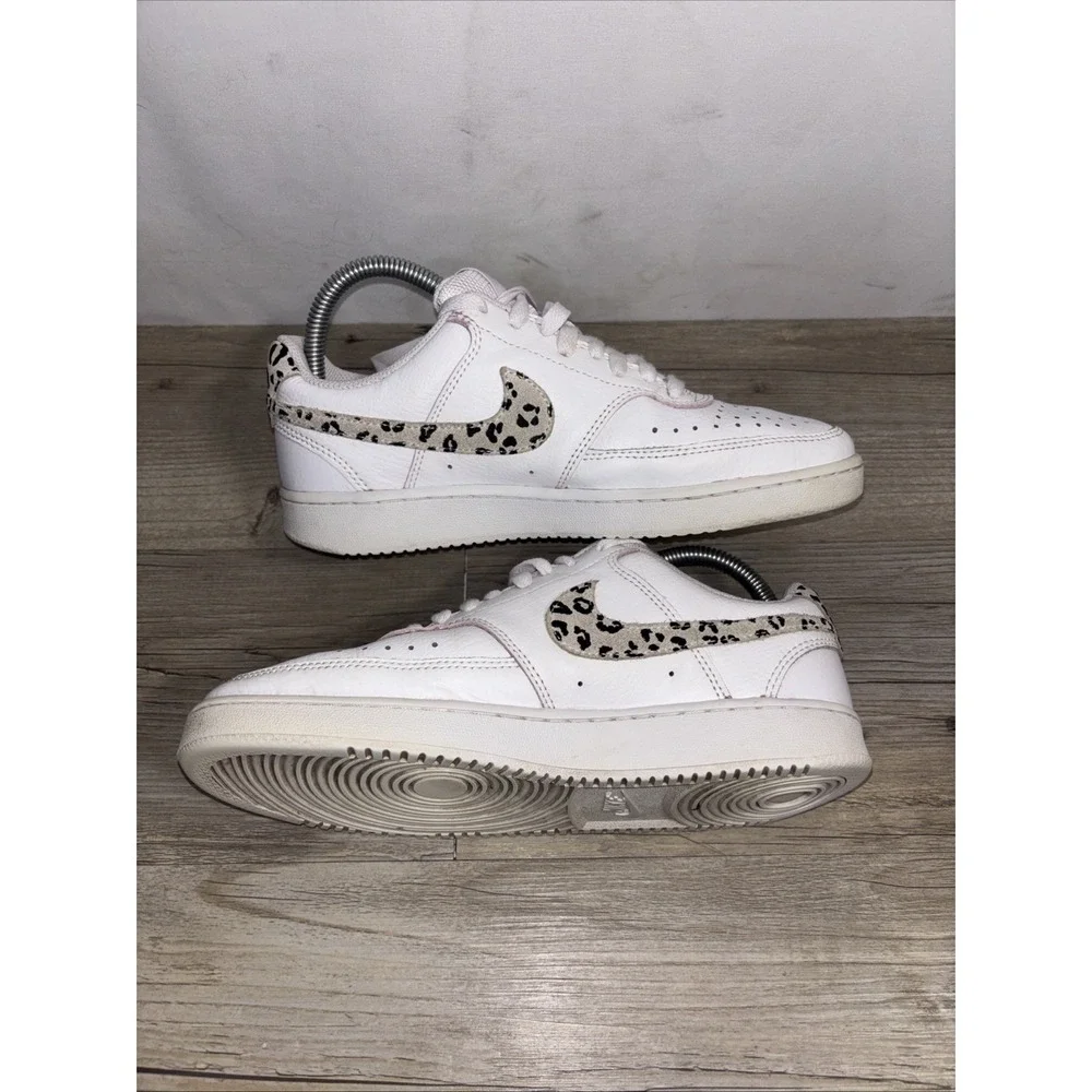 Nike Women's Court Vision Low Top Lace-Up Leopard Swoosh Sneakers PLEASE READ
